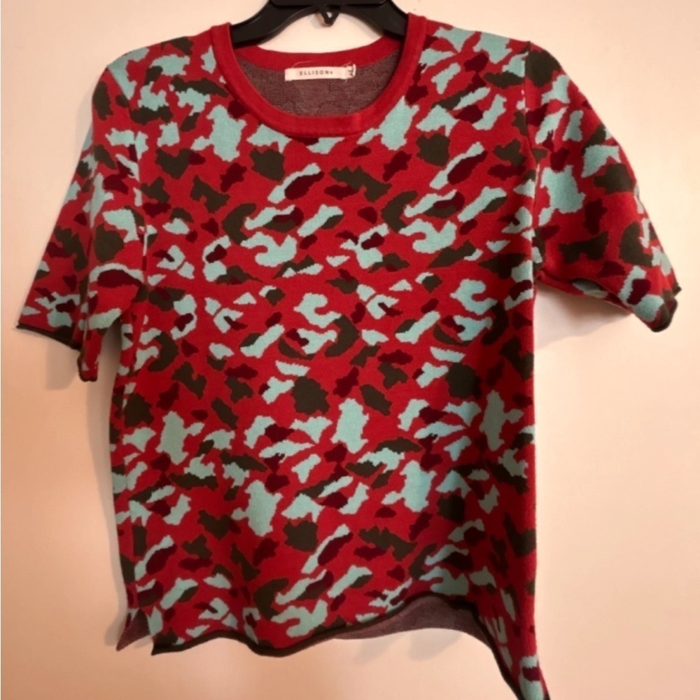Anthopologie Revolve Ellison Heavy Knit Camo Leopard Cheetah Animal print top L - Picture 2 of 10